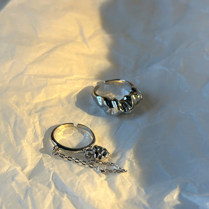 Silver-Plated "Unstable Heart" Ring Sets with Chain