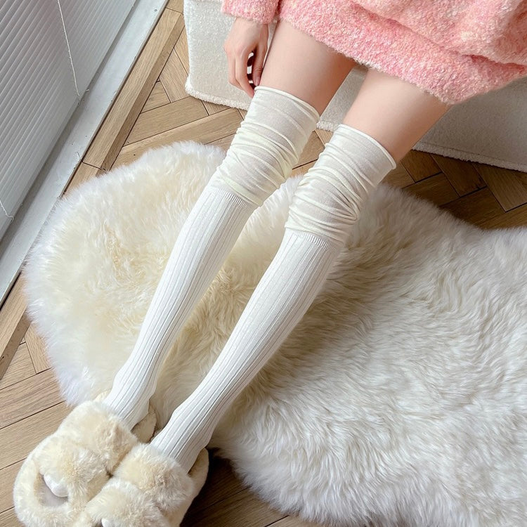 三色堆堆过膝袜Over the Knee Knit Socks