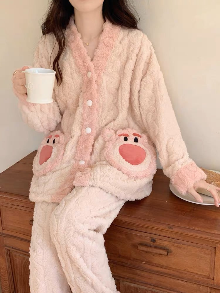 40%OFF_草莓熊珊瑚绒睡衣套装Bear Fleece Pyjama