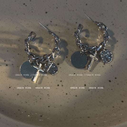 Silver C Hoop Earrings