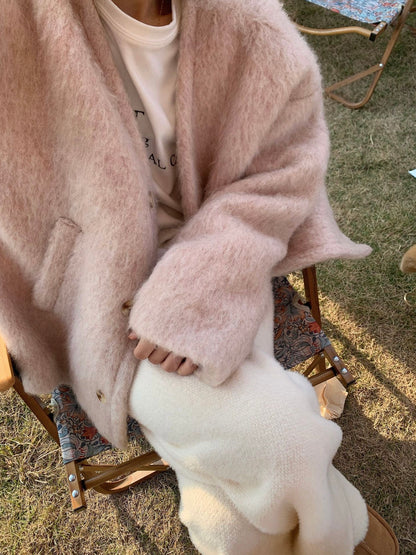 50%OFF_粉色v领廓形外套Blush Pink Wool Coatni