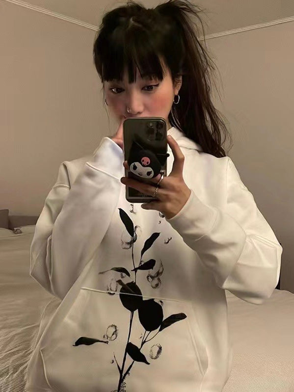 30%OFF_白色加绒速写卫衣White Hoodie with Flower Pattern