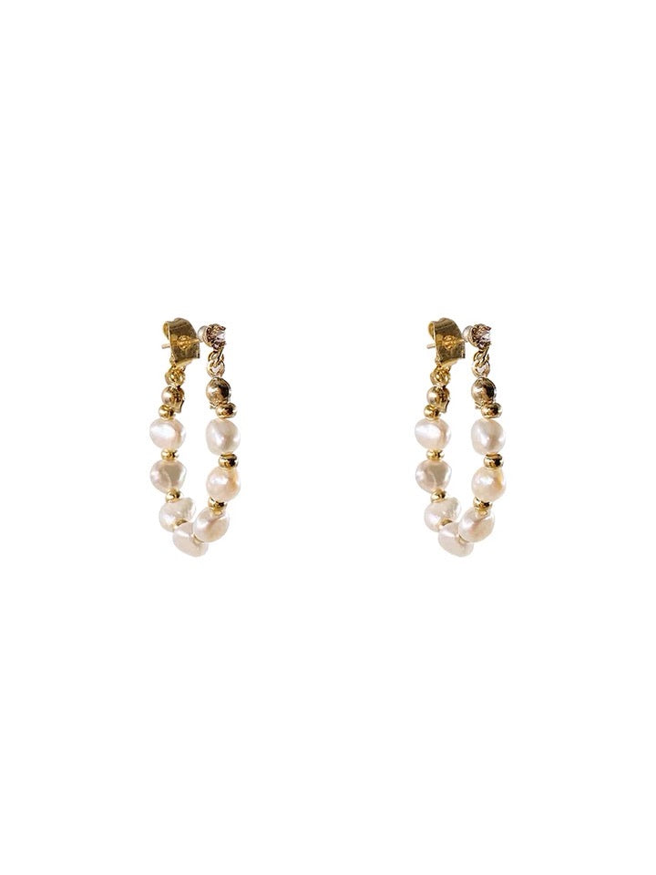 Gold Stud Earrings with Pearls