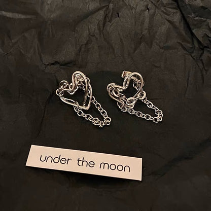 Heart Silve Plated Stud Earrings with Chain