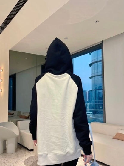 50%OFF_黑煤球连帽卫衣Black and White Alphabet Hoodie