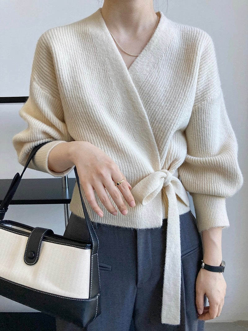 30%OFF_超柔软绑带毛衣V Neck Knit Wrap Cardigan