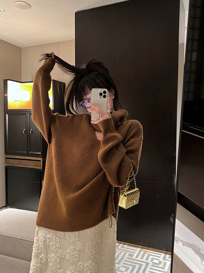 40%OFF_焦糖御姐挂脖毛衣Syrup Brown Knit Turtleneck Sweater