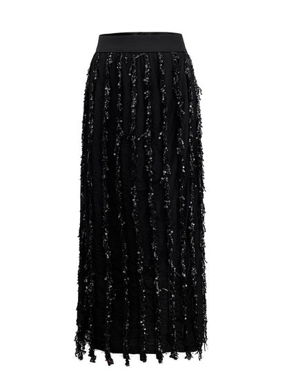 20%OFF_黑色闪钻亮片半裙Black Rufle Anker Maxi Skirt