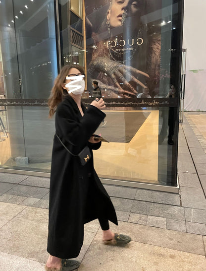 黑色廓形羊毛大衣Black Longline Wool Coat