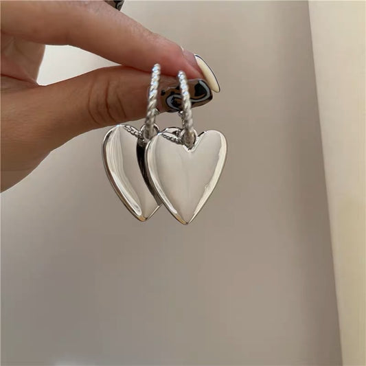 Silver Hoop Earrings with Removable Heart Pendant