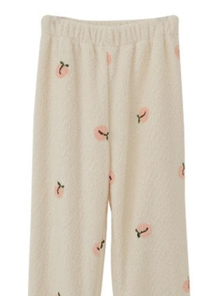 50%OFF_【蜜桃甜心】睡衣三件套White Embroidered Peach Fur Pyjama Set