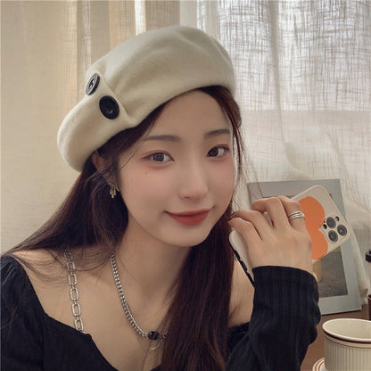 韩系纽扣羊毛贝雷帽Wool Beret with Button