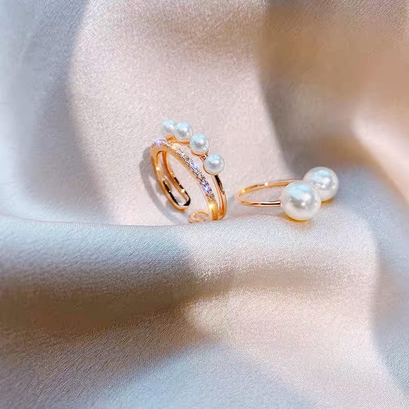 Gold Ring Sets with Pearls and Diamonds