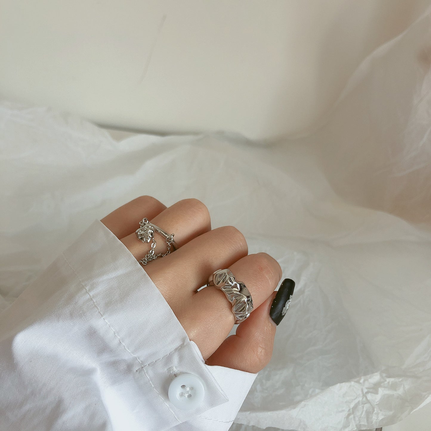 Silver-Plated "Unstable Heart" Ring Sets with Chain