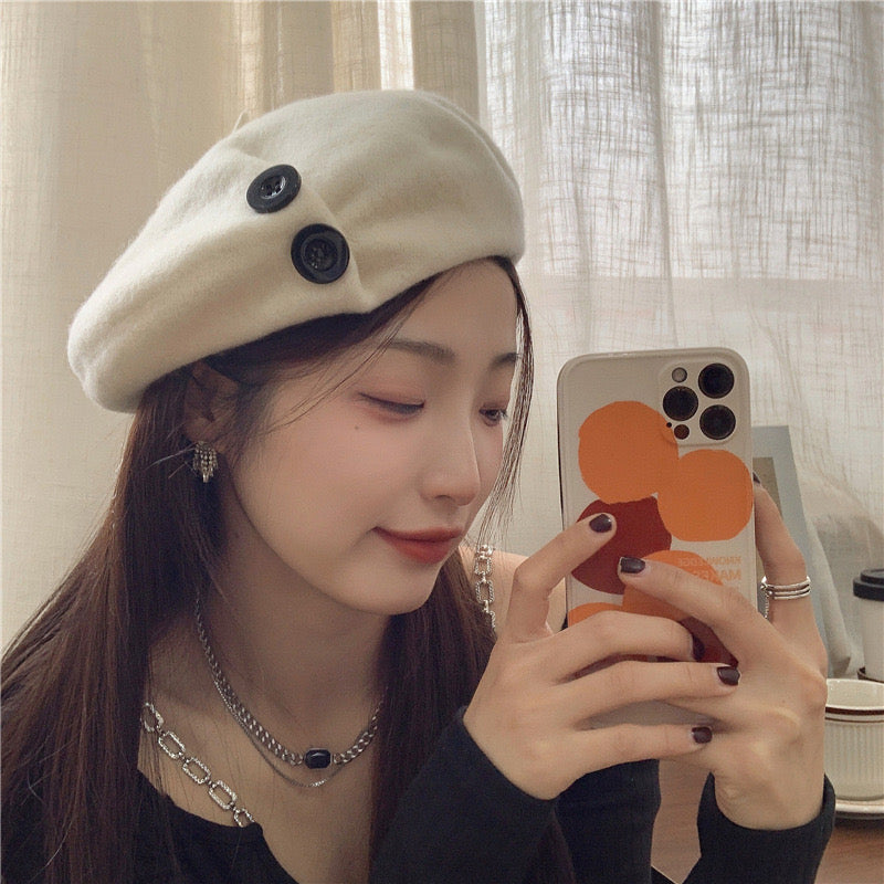 韩系纽扣羊毛贝雷帽Wool Beret with Button