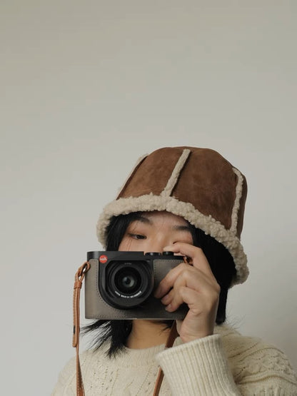 卡其羊羔毛盆帽Khaki Fur Stripe Bucket Hat