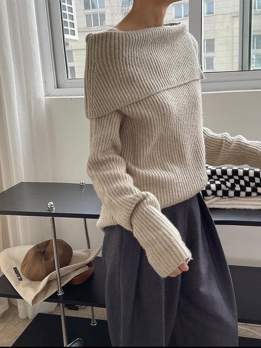 20%OFF_云朵灰一字肩毛衣Cloud Grey Strapless Knit Sweater