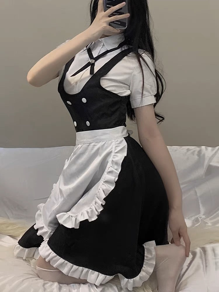 糖心女仆装Contrast Button Maid Costume Set