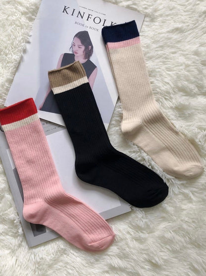 撞色竖针织中筒袜Twist Socks