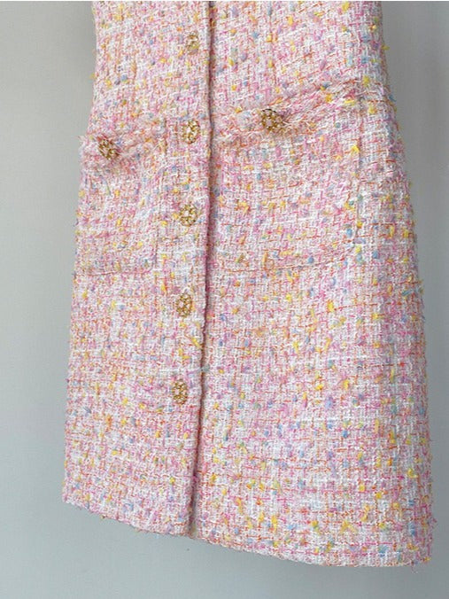 40%OFF_毛呢编制小香连衣裙Blush Pink Tweed Dresses