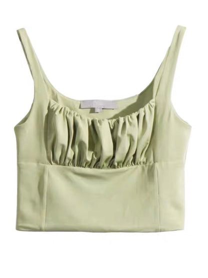 30%OFF_抹茶绿褶皱吊带Tea Green Crinkled Top