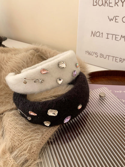 水晶高颅顶发箍Textured Fuzzy Headband with Crystals