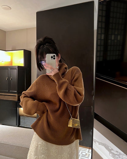 40%OFF_焦糖御姐挂脖毛衣Syrup Brown Knit Turtleneck Sweater