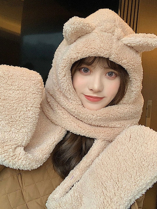 两色小熊围脖Super Soft Bear Hat with Pocket