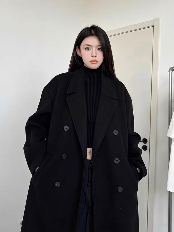 黑色廓形羊毛大衣Black Longline Wool Coat