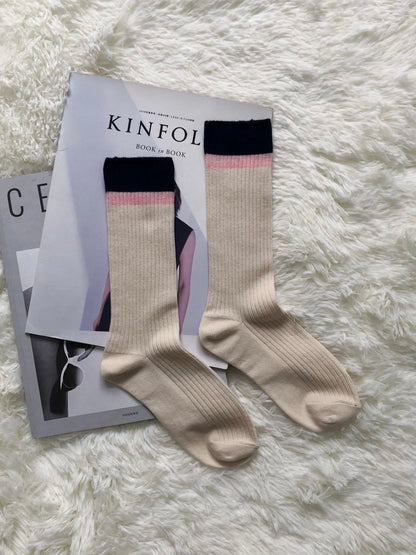 撞色竖针织中筒袜Twist Socks