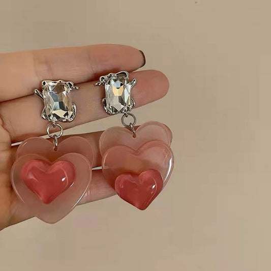 Pink Heart Drop Earrings